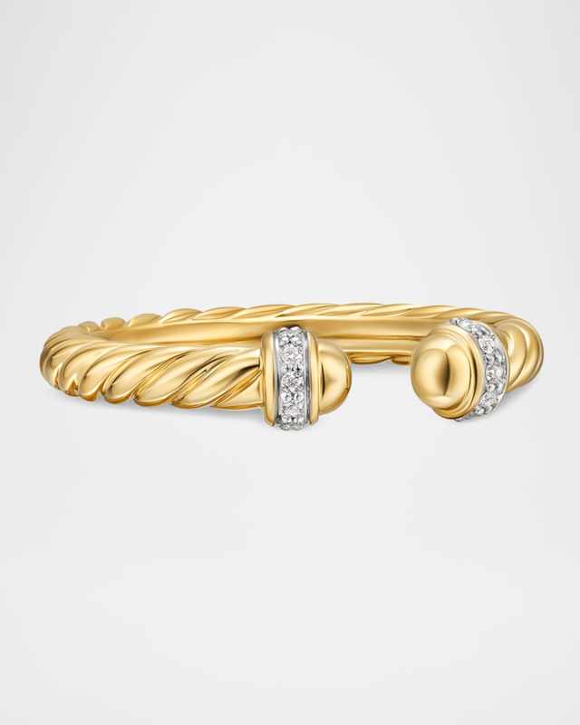 Modern Cable Open Ring in 18K Gold with Diamonds, 2.8mm